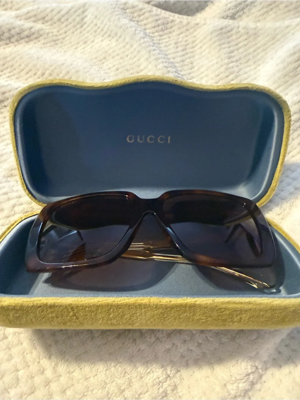 Gucci Oversized Square Tortoiseshell Sunglasses with Brown Lenses